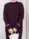 Beyaz Şerit Taş Detaylı Triko Elbise Mürdüm