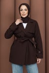 Kısa Rüzgarlıklı Kemerli Trençkot Kahverengi