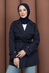 Kısa Rüzgarlıklı Kemerli Trençkot Lacivert