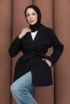 Kısa Rüzgarlıklı Kemerli Trençkot Siyah