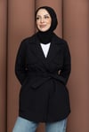 Kısa Rüzgarlıklı Kemerli Trençkot Siyah