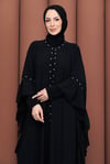 Taşlı Şifon Detaylı İçlikli Abaya  Siyah