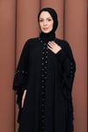Taşlı Şifon Detaylı İçlikli Abaya  Siyah