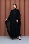 Taşlı Şifon Detaylı İçlikli Abaya  Siyah