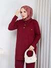 Triko Polo Yaka Pantolonlu İkili Takım Bordo