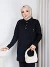 Triko Polo Yaka Pantolonlu İkili Takım Siyah