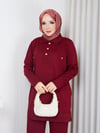 Triko Polo Yaka Pantolonlu İkili Takım Bordo