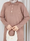 Triko Polo Yaka Pantolonlu İkili Takım Taba