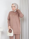 Triko Polo Yaka Pantolonlu İkili Takım Taba