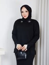 Triko Yakası Taşlı Etekli İkili Takım Siyah