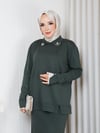 Triko Yakası Taşlı Etekli İkili Takım Haki