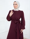 Yandan Bağlamalı Krep Elbise Mürdüm