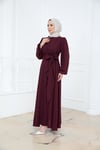 Yandan Bağlamalı Krep Elbise Mürdüm