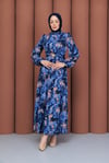 Yuryan Çiçek Tokalı Elbise Mavi