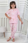 %100 Pamuk Gökkuşağı Desenli Kısa Kollu Manşetli Paça Kız Çocuk Pijama Takımı 3-8 Yaş