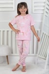 %100 Pamuk Gökkuşağı Desenli Kısa Kollu Manşetli Paça Kız Çocuk Pijama Takımı 3-8 Yaş