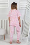 %100 Pamuk Gökkuşağı Desenli Kısa Kollu Manşetli Paça Kız Çocuk Pijama Takımı 3-8 Yaş