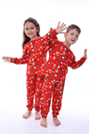 %100 Pamuk Interlok Kumaş Unisex Kız Ve Erkek Çocuk Yılbaşı Pijama Takımı Kırmızı Noel Temalı