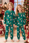 %100 Pamuk Interlok Kumaş Unisex Kız Ve Erkek Çocuk Yılbaşı Pijama Takımı Yeşil Noel Temalı