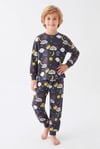 %100 Pamuk Süprem Erkek Çocuk Pijama Takımı Füme Uzay Gezegen Desenli Uyku Seti Penye