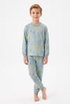 %100 Pamuk Süprem Erkek Çocuk Pijama Takımı Mavi Sevimli Hayvanlar Desenli Penye Set