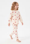 %100 Pamuk Süprem Kız Çocuk Pijama Takımı Krem Kırmızı Kalp Desenli Penye Uyku Seti