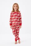%100 pamuk uzun kollu mevsimlik kiraz ve çiçek desenli kız çocuk pijama takımı