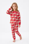 %100 pamuk uzun kollu mevsimlik kiraz ve çiçek desenli kız çocuk pijama takımı