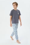 Erkek Çocuk Pijama Takımı %100 Pamuk Ay ve Yıldız Nakışlı Yazlık Kısa Kollu