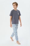 Erkek Çocuk Pijama Takımı %100 Pamuk Ay ve Yıldız Nakışlı Yazlık Kısa Kollu
