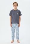 Erkek Çocuk Pijama Takımı %100 Pamuk Ay ve Yıldız Nakışlı Yazlık Kısa Kollu