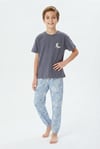 Erkek Çocuk Pijama Takımı %100 Pamuk Ay ve Yıldız Nakışlı Yazlık Kısa Kollu