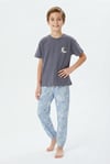 Erkek Çocuk Pijama Takımı %100 Pamuk Ay ve Yıldız Nakışlı Yazlık Kısa Kollu