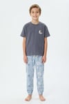 Erkek Çocuk Pijama Takımı %100 Pamuk Ay ve Yıldız Nakışlı Yazlık Kısa Kollu