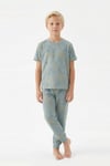 Erkek Çocuk Pijama Takımı Dinozor Desenli %100 Pamuk Kısa Kollu Yazlık Süprem Penye 