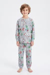 Erkek Çocuk Uzun Kollu Pijama Takımı %100 Pamuk Piksel Blok Desenli Penye