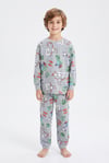 Erkek Çocuk Uzun Kollu Pijama Takımı %100 Pamuk Piksel Blok Desenli Penye