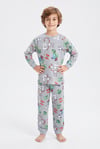 Erkek Çocuk Uzun Kollu Pijama Takımı %100 Pamuk Piksel Blok Desenli Penye
