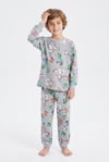 Erkek Çocuk Uzun Kollu Pijama Takımı %100 Pamuk Piksel Blok Desenli Penye