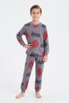 Erkek Çocuk Uzun Kollu Pijama Takımı %100 Pamuk Kırmızı Maske Desenli Penye