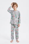 Erkek Çocuk Uzun Kollu Pijama Takımı %100 Pamuk Piksel Blok Desenli Penye