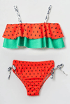 Kız Çocuk Karpuz Desenli Fırfırlı Bikini Takımı - Hızlı Kuruyan Deniz ve Havuz Seti