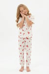 Kız Çocuk Pijama Takımı %100 Pamuk Çilek Desenli Yazlık Kısa Kollu