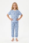 Kız Çocuk Pijama Takımı %100 Pamuk Flamingo Desenli Yazlık Kısa Kollu
