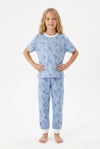 Kız Çocuk Pijama Takımı %100 Pamuk Flamingo Desenli Yazlık Kısa Kollu