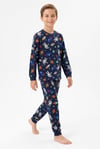 Uzay Temalı Erkek Çocuk Pijama Takımı %100 Pamuk Mevsimlik Bisiklet Yaka Manşetli