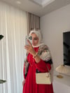 BELDEN OTURTMALI KUŞAKLI POPLİN ELBİSE KIRMIZI
