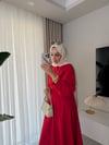 BELDEN OTURTMALI KUŞAKLI POPLİN ELBİSE KIRMIZI