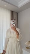 Beli Korse Detaylı Elbise Ekru 