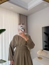 Beli Korse Detaylı Elbise Yeşil